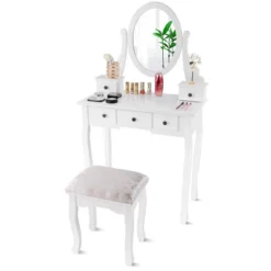 Costway Makeup Desk Vanity Dressing Table Oval Stool 5 Storage Drawers 16 Costway Makeup Desk Vanity Dressing Table Oval Stool 5 Storage Drawers -Baxton Studio Shop GUEST 0015528a 567c 4cab 9371 e39215e15f19