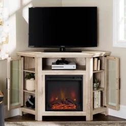 Glass Door Electric Fireplace Corner TV Stand For TVs Up To 50" - Saracina Home -Baxton Studio Shop GUEST 00a48356 bf30 4e88 9498 b7dca90cc2eb