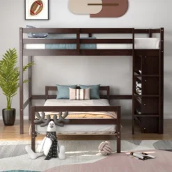 Costway Twin Over Twin Loft Bunk Bed Wood W/Bookcase Guardrail Ladder Kids Bedroom -Baxton Studio Shop GUEST 00d85b46 5fee 4a4b 84ff 03b2e39e8718