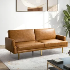 Lanna 76"Wide Vegan Leather Modern Style Convertible Futon Sofa Bed For Living Room Guest Bedroom | ARTFUL LIVING DESIGN -Baxton Studio Shop GUEST 0186db79 f02f 498a ae0d f79c929e4342