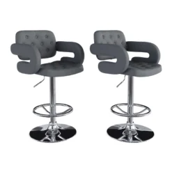 Set Of 2 Adjustable Tufted Fabric Barstool With Armrests - CorLiving -Baxton Studio Shop GUEST 026eade3 7863 4bc9 b2bb 6deac745217d