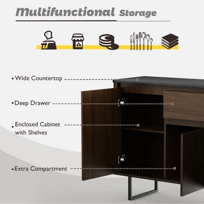 Costway 3-Door Kitchen Buffet Server Sideboard Storage Cupboard Cabinet W/Drawer 2 Costway 3-Door Kitchen Buffet Server Sideboard Storage Cupboard Cabinet W/Drawer - Image 2