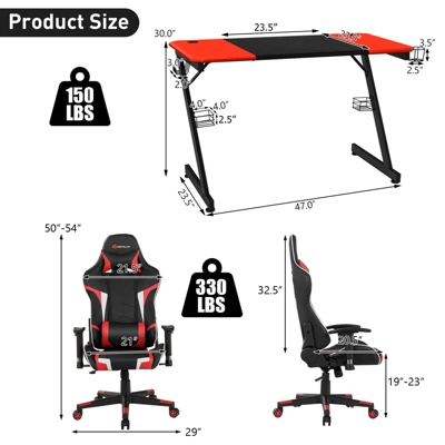 Costway Gaming Desk & Chair Set Z-Shaped Racing Style Desk With Massage Swivel Gaming Chair 3 Costway Gaming Desk & Chair Set Z-Shaped Racing Style Desk With Massage Swivel Gaming Chair - Image 3