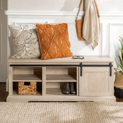 48" Transitional Sliding Door Wood And Metal Bench - Saracina Home 4 48" Transitional Sliding Door Wood And Metal Bench - Saracina Home - Image 4