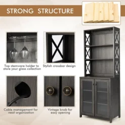 Costway Tall Freestanding Bar Cabinet Kitchen Buffet W/ Glass Holder & Adjustable Shelf -Baxton Studio Shop GUEST 0394810e 7165 4ac3 b36d 9ec36f0dac60