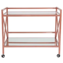 Merrick Lane Rolling Bar Cart Contemporary Kitchen Serving Cart With Mirrored Bottom Shelf And Crisscross Rose Gold Metal Frame -Baxton Studio Shop GUEST 040f51c7 a1b1 44fb bfd0 bf683d029024