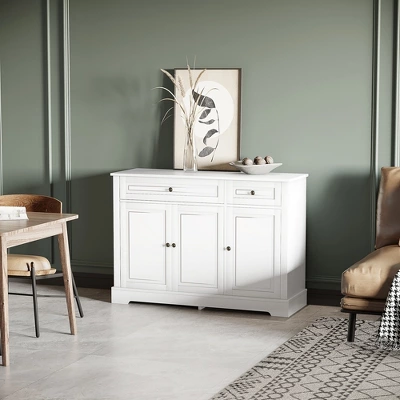 HOMCOM Sideboard Buffet Cabinet, Modern Kitchen Cabinet With 2 Drawers And Adjustable Shelves, Coffee Bar Cabinet For Living Room, White 1 HOMCOM Sideboard Buffet Cabinet, Modern Kitchen Cabinet With 2 Drawers And Adjustable Shelves, Coffee Bar Cabinet For Living Room, White