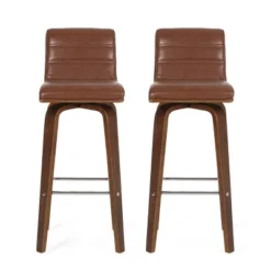 2pc Hargis Mid Century Modern Channel Stitch Bentwood Swivel Counter Height Barstools - Christopher Knight Home -Baxton Studio Shop GUEST 05663b97 98fe 4d0d b2d6 44f8a984b198