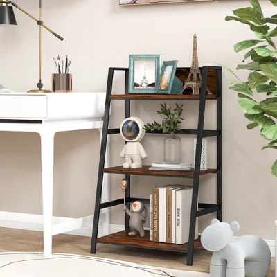 Costway 3-Tier Ladder Bookshelf Industrial Storage Rack Bookcase Plant Display Shelf 4 Costway 3-Tier Ladder Bookshelf Industrial Storage Rack Bookcase Plant Display Shelf - Image 4
