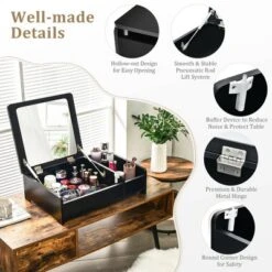 Costway 2-in-1 Vanity Dresser W/ Flip-Top Mirror Tabletop Storage Box Makeup Laptop Black -Baxton Studio Shop GUEST 06260084 dfe7 4208 acd1 c4d3564d021f