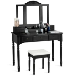 Costway 7 Drawers Vanity Set Dressing Table W/ Tri-Folding Mirror