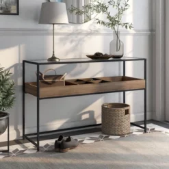 Reattie Glass Top Entryway Table Brown/Matte Black - HOMES: Inside + Out 10 Reattie Glass Top Entryway Table Brown/Matte Black - HOMES: Inside + Out -Baxton Studio Shop GUEST 07ad611d 2990 4e44 b221 cdb7d0e052c2