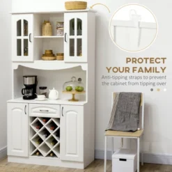 HOMCOM 73" Kitchen Hutch Cabinet With Countertop & Wine Storage, Kitchen Pantry Storage Cabinet Buffet With Hutch, Modern Bar Cabinet Wine Rack, White -Baxton Studio Shop GUEST 0807cb81 5b91 408b aa20 2424add3509e