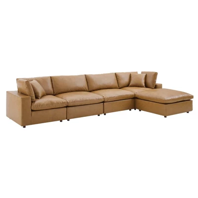 5pc Commix Down Filled Overstuffed Vegan Leather Convertible Sectional Sofa Set Tan - Modway 1 5pc Commix Down Filled Overstuffed Vegan Leather Convertible Sectional Sofa Set Tan - Modway