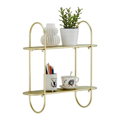 20" 2 Tier Warm Metal Hanging Bracket Wall Mounted Shelf Gold - Danya B. 7 20" 2 Tier Warm Metal Hanging Bracket Wall Mounted Shelf Gold - Danya B. - Image 7