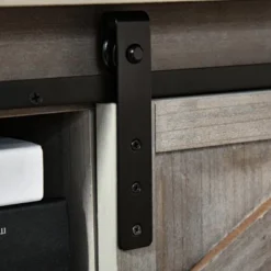 HOMCOM Farmhouse Style Console Table With Sliding Barn Doors And 4 Open Storage Compartments And Elevated Base, Gray -Baxton Studio Shop GUEST 08f0fc1c 8dd7 41c2 b447 d9e65a6febaf