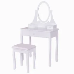 Tangkula Mirrored Dressing Table Wooden Vanity Makeup Unit W/ Cushioned Stool -Baxton Studio Shop GUEST 094075e7 3f7b 41f0 a9a3 7cb624522079
