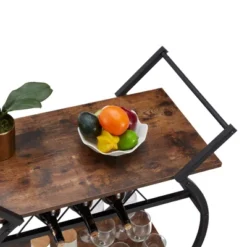 Jomeed Wood And Metal Portable Rolling Kitchen Bar Or Coffee Cart With 3 Bottle Horizontal Wine Rack With Handles And Lockable Casters, Gray Oak -Baxton Studio Shop GUEST 09fa855b 8716 42d7 9477 e8ef7d57f29c