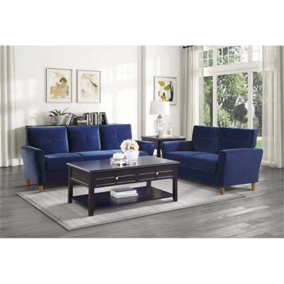 Dunleith Modern Contemporary Velvet Tufted Loveseat In Blue And Walnut - Lexicon 5 Dunleith Modern Contemporary Velvet Tufted Loveseat In Blue And Walnut - Lexicon - Image 5