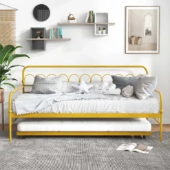 Costway Twin Size Metal Daybed With Trundle Space-Saving Sofa Bed Lockable Wheels Gold 12 Costway Twin Size Metal Daybed With Trundle Space-Saving Sofa Bed Lockable Wheels Gold -Baxton Studio Shop GUEST 0a453ac2 1881 48cd 9841 5ca500056677