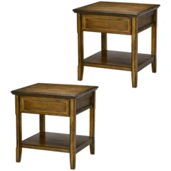 HOMCOM Vintage Side Table For Living Room Or Bedroom Storage End Table With Antique Handle Drawer & Shelf, Wooden Side Table, Set Of 2, Dark Coffee -Baxton Studio Shop GUEST 0ad2983c 7909 4383 8991 a7da68ecec20