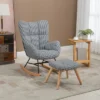 HOMCOM Glider Rocker With Ottoman Set, Houndstooth Nursery Rocking Chair, Upholstered Wingback Armchair For Living Room And Bedroom