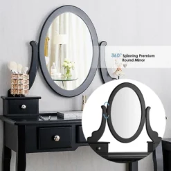 Tangkula Vanity Table Set W/ 360° Rotating Oval Mirror & Drawers Black/White -Baxton Studio Shop GUEST 0ce43fed 3624 4e0c bda3 65f8b2f0d640