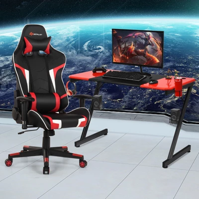 Costway Gaming Desk & Chair Set Z-Shaped Racing Style Desk With Massage Swivel Gaming Chair 1 Costway Gaming Desk & Chair Set Z-Shaped Racing Style Desk With Massage Swivel Gaming Chair