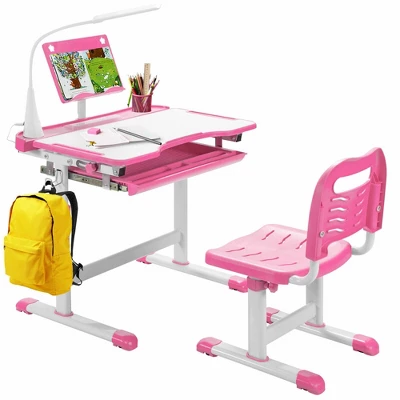 Costway Height Adjustable Kids Study Table And Chair Set W/Bookstand & Light Pink/Light Blue 11 Costway Height Adjustable Kids Study Table And Chair Set W/Bookstand & Light Pink/Light Blue - Image 11
