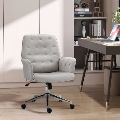 Vinsetto Mid-Back Tufted Velvet Fabric Home Office Desk Chair With Adjustable Height Swivel Adjustable Task Chair With Padded Armrests Light Gray 1 Vinsetto Mid-Back Tufted Velvet Fabric Home Office Desk Chair With Adjustable Height Swivel Adjustable Task Chair With Padded Armrests Light Gray