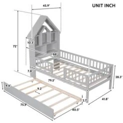 Twin Size House-Shaped Headboard Platform Bed With Barrier Rail And Trundle - ModernLuxe -Baxton Studio Shop GUEST 0e258129 114a 4513 b25e e2eb2e93e72a