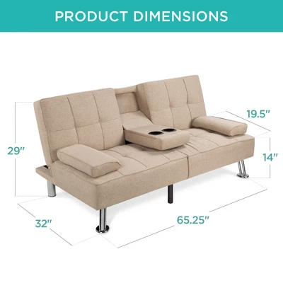 Best Choice Products Modern Linen Convertible Futon Sofa Bed W/ Removable Armrests, Metal Legs, Cupholders 6 Best Choice Products Modern Linen Convertible Futon Sofa Bed W/ Removable Armrests, Metal Legs, Cupholders - Image 6