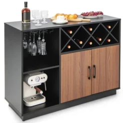 Costway Industrial Wine Bar Cabinet Sideboard Buffet With Glass Holder & Adjustable Shelf -Baxton Studio Shop GUEST 0f02ed5a 95e6 4c71 bdd8 4ceb84d473f2