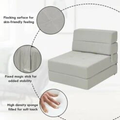 Costway Tri-Fold Fold Down Chair Flip Out Lounger Convertible Sleeper Bed Couch Dorm Grey -Baxton Studio Shop GUEST 0f370157 2991 4a15 9044 49d63e0197bf