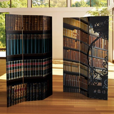 6" Double Sided Library Canvas Room Divider Brown - Oriental Furniture 6 6" Double Sided Library Canvas Room Divider Brown - Oriental Furniture - Image 6