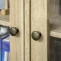 HOMCOM Rustic Farmhouse Sideboard, Buffet Cabinet With 2 Glass Doors, Adjustable Shelves And 2 Drawers For Kitchen, Living Room, Oak -Baxton Studio Shop GUEST 1029c1f8 b5e1 41ac a0ea dac82ac6578b