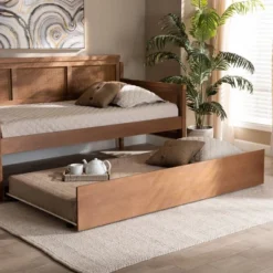 Twin Toveli Trundle Bed Ash Walnut - Baxton Studio -Baxton Studio Shop GUEST 1101e1e5 9268 4f5a ae6c 989574099de2