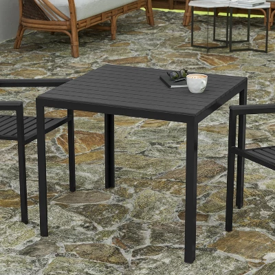 Merrick Lane All-Weather Indoor/Outdoor Square Patio Dining Table For 4 With Steel Frame And Poly Resin Slatted Top - Black 3 Merrick Lane All-Weather Indoor/Outdoor Square Patio Dining Table For 4 With Steel Frame And Poly Resin Slatted Top - Black - Image 3