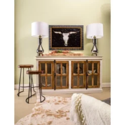 Tucker Credenza With Clear Tempered Glass Window White/Natural - Stylecraft -Baxton Studio Shop GUEST 11c4c5c2 988d 446d 994c fbd3d70c73bd