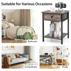 Tangkula Industrial End Side Table Nightstand With Drawer Shelf Rustic Grey Oak -Baxton Studio Shop GUEST 11e6a2ec 189c 4528 a9a3 878a14395390