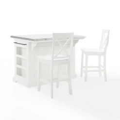 Julia Stainless Steel Top Island With 2 X-Back Stools - Crosley -Baxton Studio Shop GUEST 11e88127 a1d2 4450 8f07 7ccc43bc3601