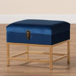 Aliana Fabric And Metal Ottoman Navy Blue/Gold - Baxton Studio -Baxton Studio Shop GUEST 120c93d3 0fff 4269 8e83 101ed4ce12d6