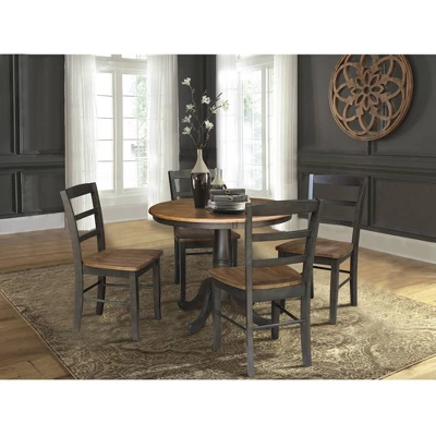 36" Arthur Round Dining Table With 4 Madrid Ladderback Chairs Hickory/Washed Coal - International Concepts 1 36" Arthur Round Dining Table With 4 Madrid Ladderback Chairs Hickory/Washed Coal - International Concepts