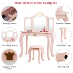 Costway Kids Makeup Dressing Table Chair Set Princess Vanity & Tri-folding Mirror -Baxton Studio Shop GUEST 130bdd20 4433 4e9d 837b 7c08bdbe60c4