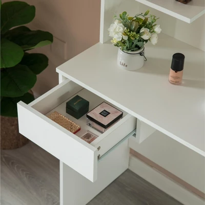 Basicwise Modern Wooden Dressing Table With Drawer, Mirror And Shelves For The Dining Room, Entryway And Bedroom 4 Basicwise Modern Wooden Dressing Table With Drawer, Mirror And Shelves For The Dining Room, Entryway And Bedroom - Image 4
