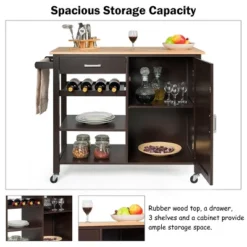 Costway 4-Tier Wood Kitchen Island Trolley Cart Storage Cabinet Brown -Baxton Studio Shop GUEST 1402f438 7b05 497c 9f00 143bbcd38f4a