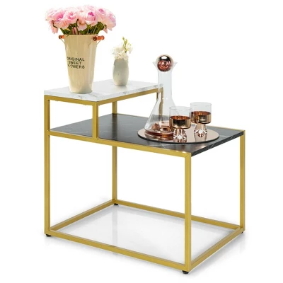 Costway 2 Tier End Side Table Metal Frame Nightstand With Storage Shelf Living Room 8 Costway 2 Tier End Side Table Metal Frame Nightstand With Storage Shelf Living Room - Image 8