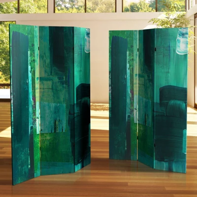 6" Double Sided Undersea Canvas Room Divider Green - Oriental Furniture 1 6" Double Sided Undersea Canvas Room Divider Green - Oriental Furniture