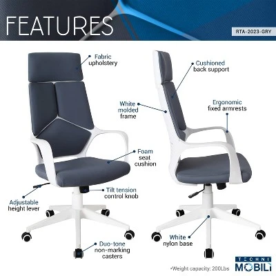 Modern Studio Office Chair Gray/White - Techni Mobili 4 Modern Studio Office Chair Gray/White - Techni Mobili - Image 4