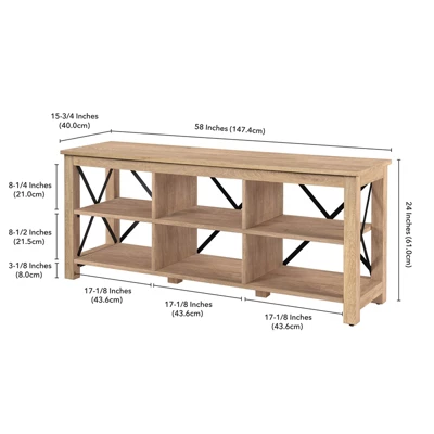 58" Open Back TV Stand In White Oak Wood With Metal Black Accents - Henn&Hart 5 58" Open Back TV Stand In White Oak Wood With Metal Black Accents - Henn&Hart - Image 5